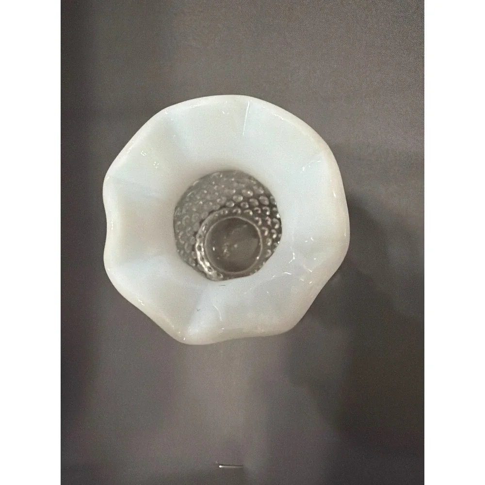 Fenton White Opalescent Hobnail Glass Vase Ruffle Rim Bud Vase Vintage Art Glass